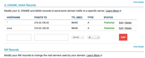 Menu of Sample DNS Server A Records