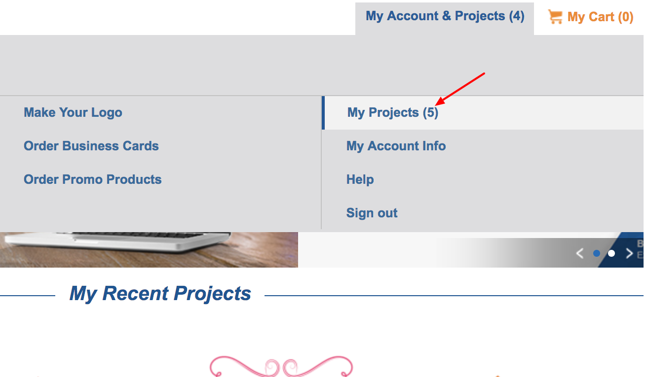 Red Arrow Pointing to My Projects Link