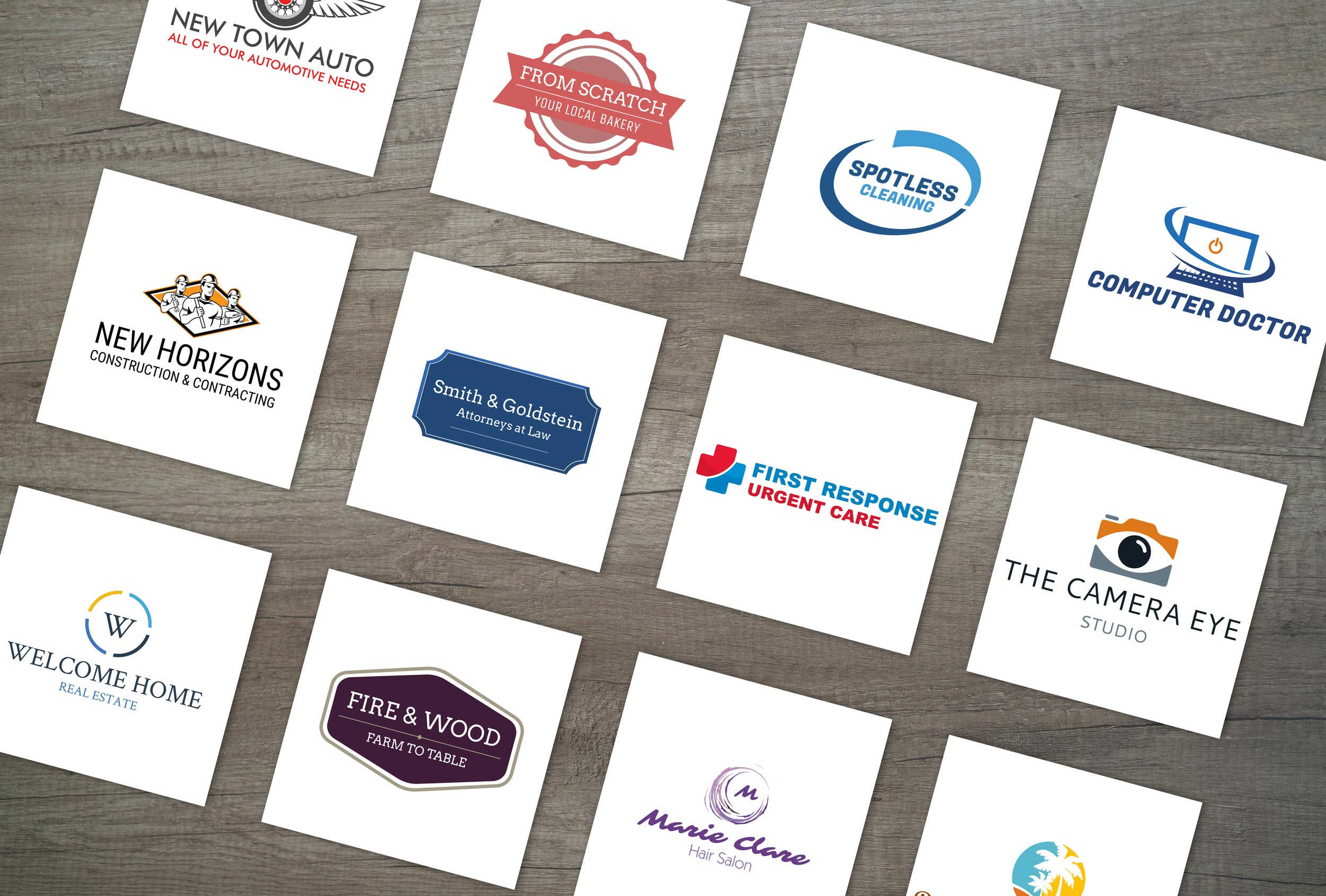 Variety of logo designs created using our logo tool