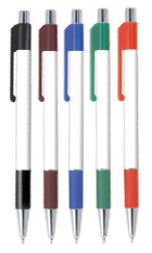 Bolígrafos de punta rodante con empuñadura y pulsador - Colores