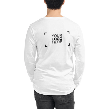 Male modeling long sleeve t-shirt with sample logo on the front