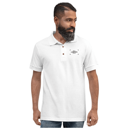 Man wearing custom embroidered polo shirt