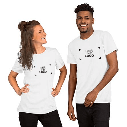 Männliches und weibliches Model mit Tri-Blend-Shirts, die Logo-Design-Beispiele auf den Vorderseiten trage