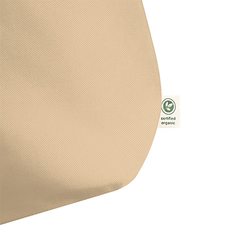 Etiqueta que certifica que a sacola é feita de material orgânico